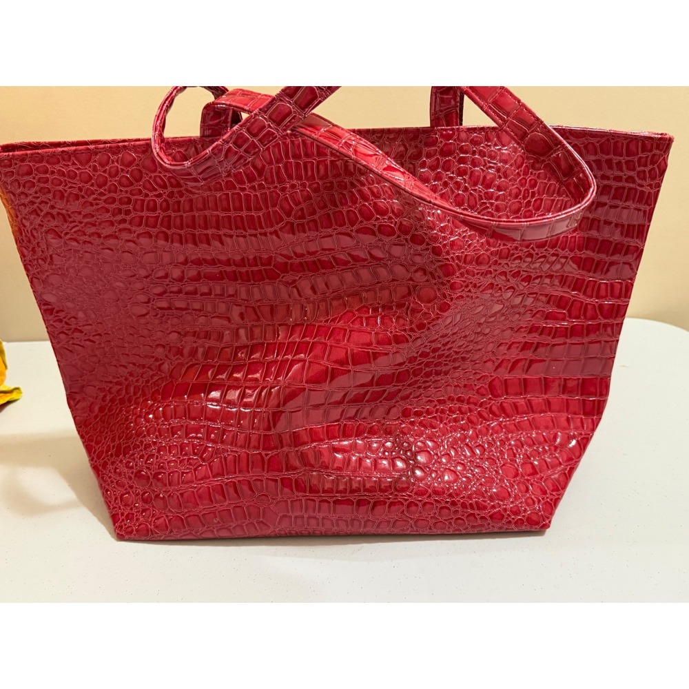 Bath & Body Works Red Crocodile Embossed Faux Leather Tote Bag Shopper